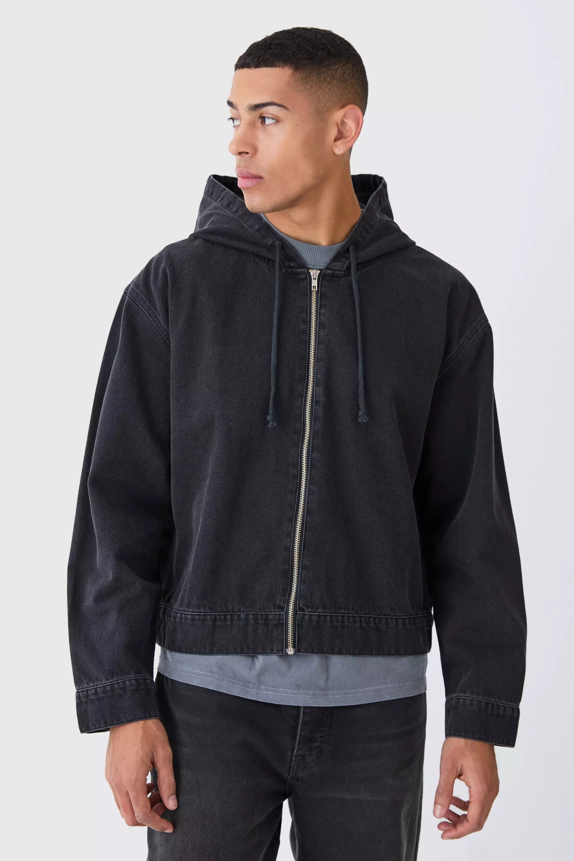 Zip front discount denim pullover jacket